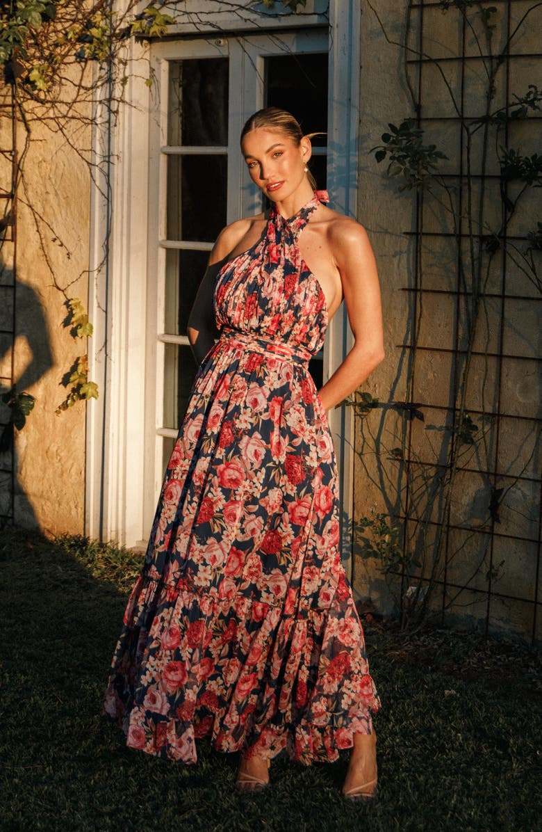 Petal & Pup Lennon Floral Halter Neck Maxi Dress, Alternate, color, Navy Floral
