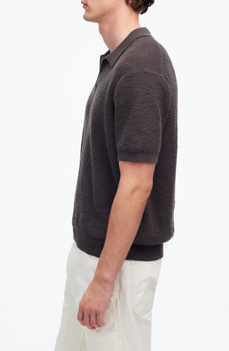 Madewell Johnny Collar Waffle Knit Polo, Alternate, color, Dark Surplus