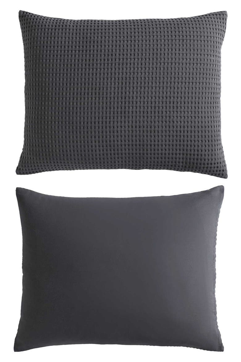 Solid Waffle Duvet & Sham Set, Alternate, color, MEDIUM / DARK GREY