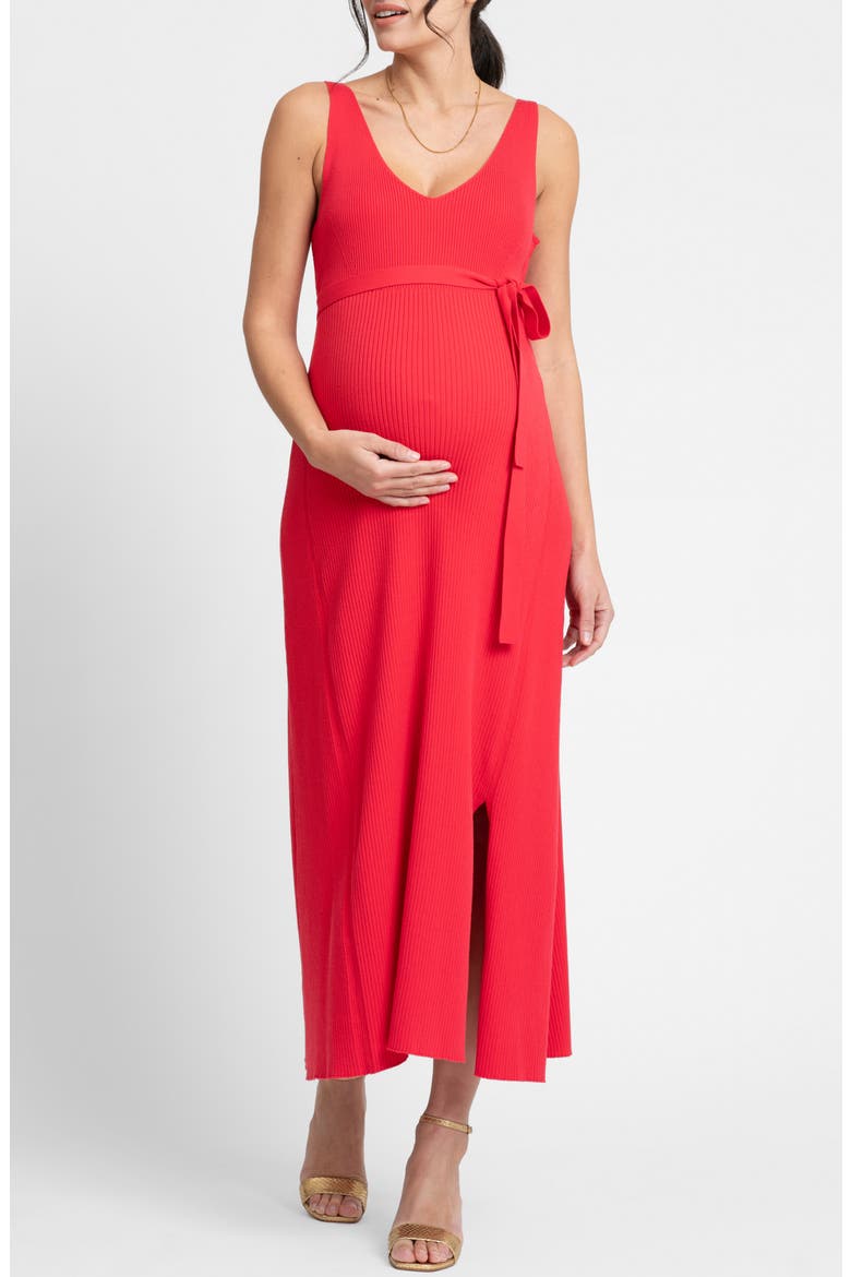 Rib Maternity/Nursing Midi Sweater Dress, Main, color, RASPBERRY