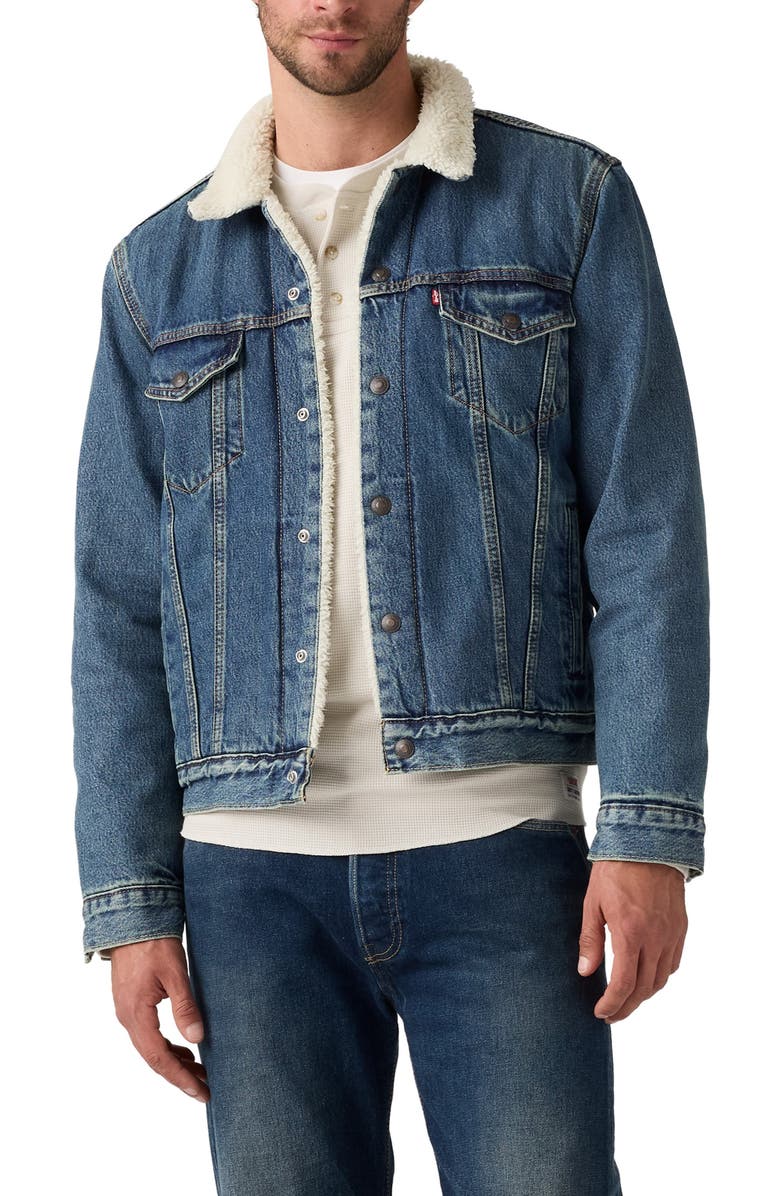 Levi's Type III Fleece Lined Denim Trucker Jacket, Main, color, In The Morning Sherpa Trucker