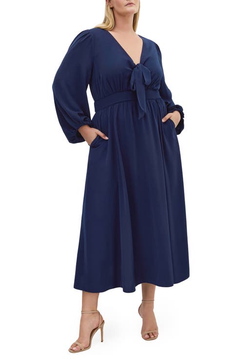 Ivanna Tie Neck Long Sleeve Maxi Dress (Plus)