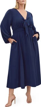 City Chic Ivanna Tie Neck Long Sleeve Maxi Dress