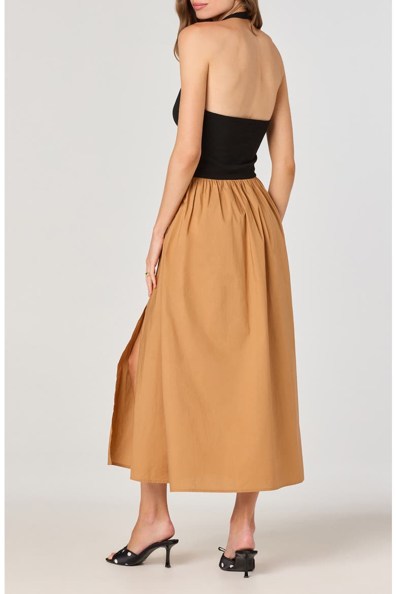 Mixed Media Halter Dress, Alternate, color, BLACK CONTRAST
