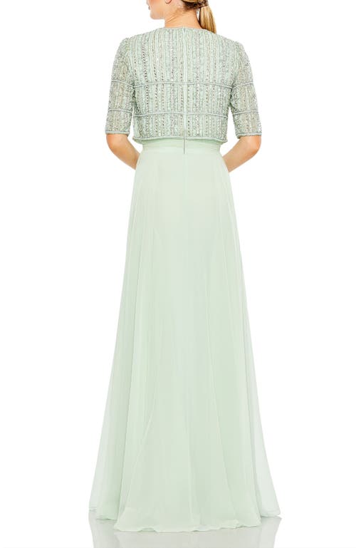 Mac Duggal Chiffon Gown With Fully Beaded Top In Sage