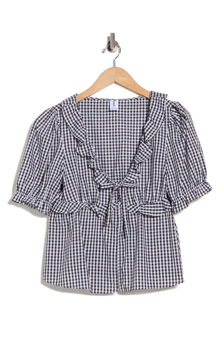 Short Sleeve Ruffle Top, Alternate, color, BLACK- WHITE DEMI GINGHAM