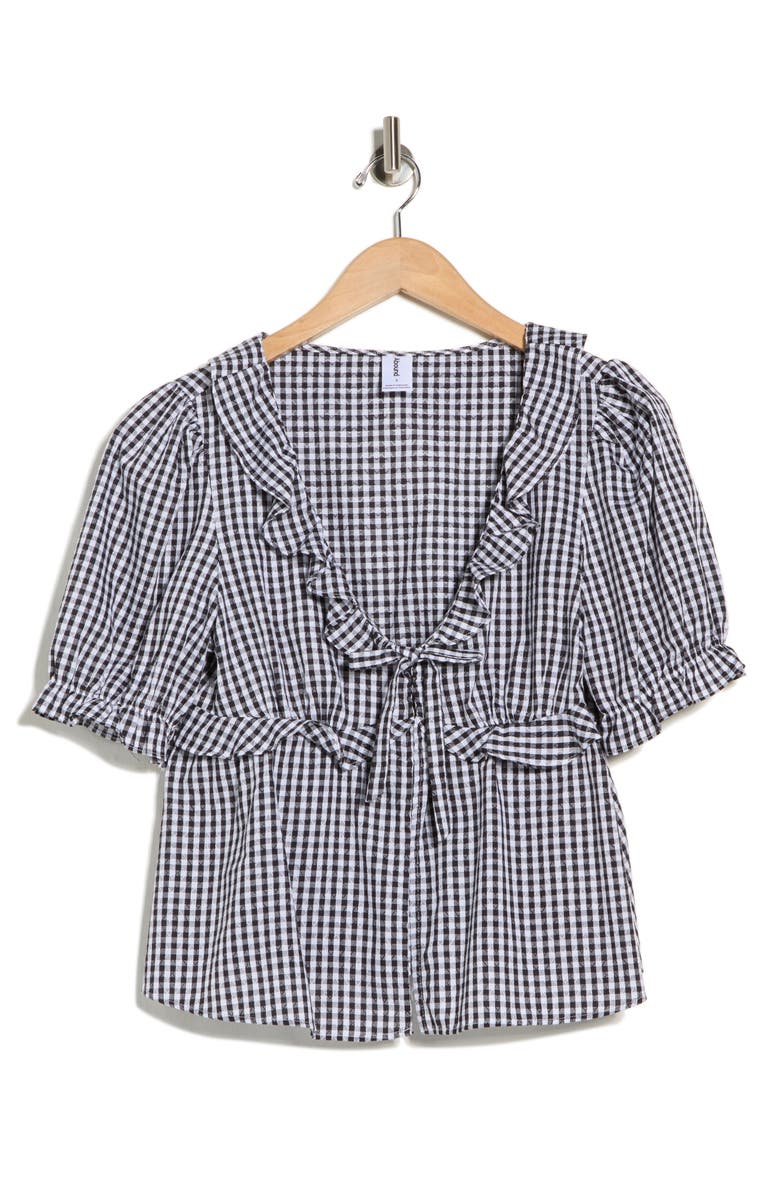 Abound Short Sleeve Ruffle Top, Alternate, color, Black- White Demi Gingham
