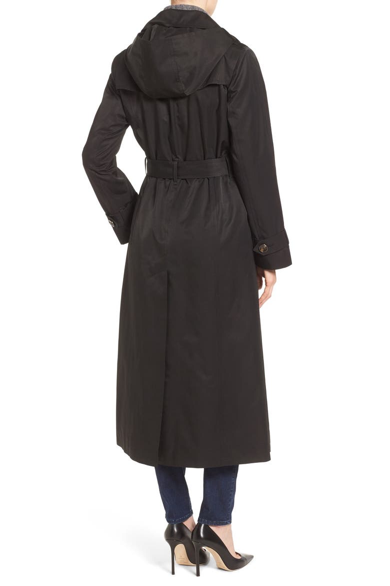Long Trench Raincoat with Removable Hood, Alternate, color, BLACK