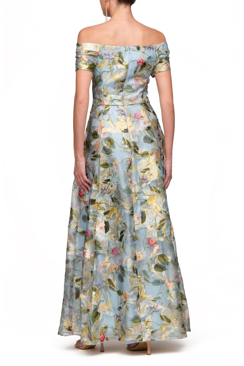 Carissa Metallic Embroidered Off the Shoulder A-Line Gown, Alternate, color, AQUA GOLD