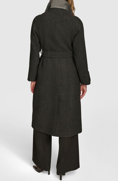 Donna Karan New York Convertible Collar Double Breasted Wool Blend Coat In Black