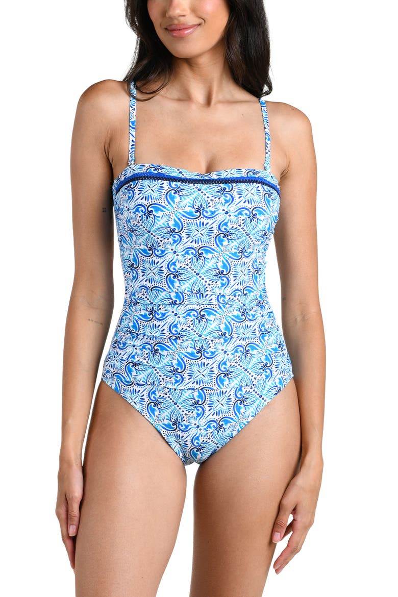 Costa Azul Cutout Bandeau One-Piece Swimsuit, Alternate, color, BLUE