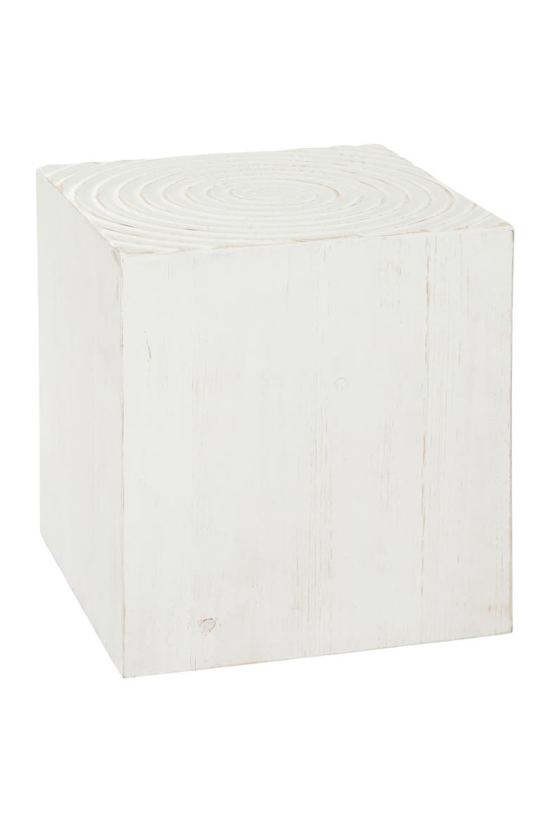 White Wood Intricately Carved Accent Table, Alternate, color, WHITE