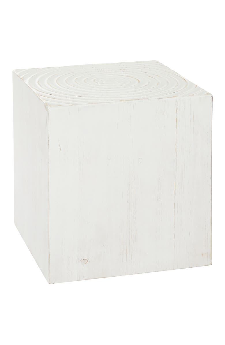 GINGER BIRCH STUDIO White Wood Intricately Carved Accent Table, Alternate, color, 