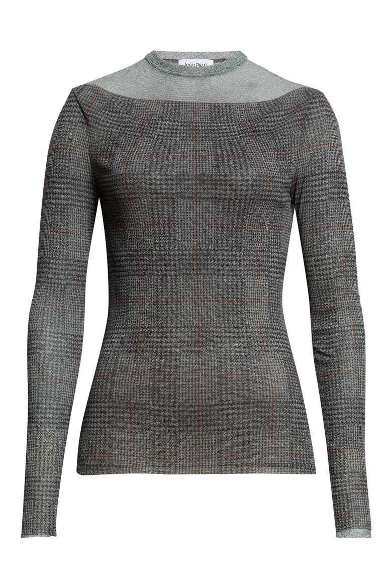 The Prince of Wales Plaid Tulle Top, Alternate, color, LIGHT GREY/ VANILLA/ RED