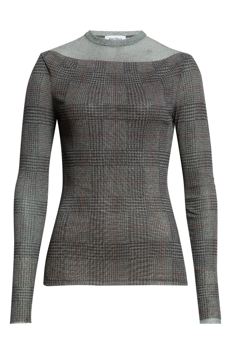 Jean Paul Gaultier The Prince of Wales Plaid Tulle Top, Alternate, color, Light Grey/ Vanilla/ Red
