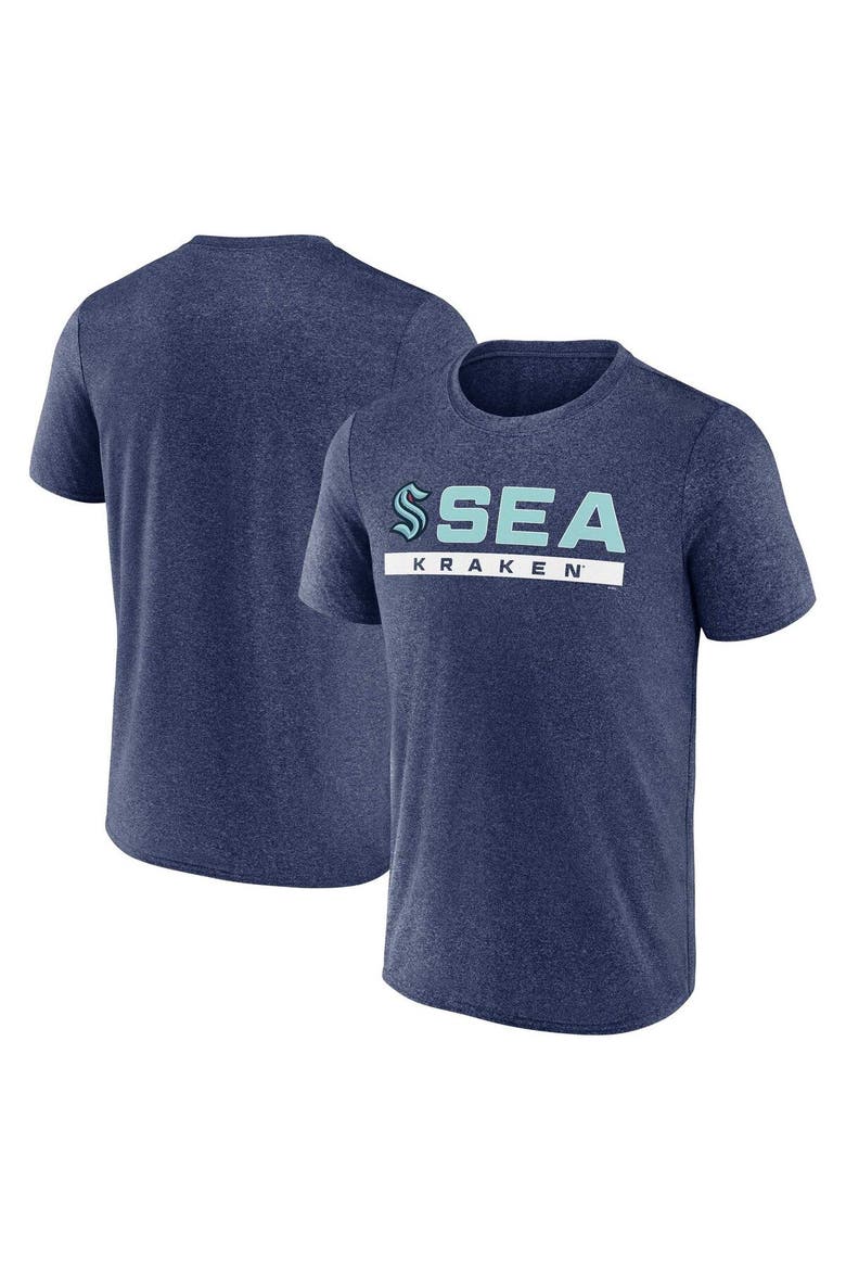 Men's Fanatics Branded Heather Deep Sea Blue Seattle Kraken Playmaker T-Shirt, Main, color, Heather Navy
