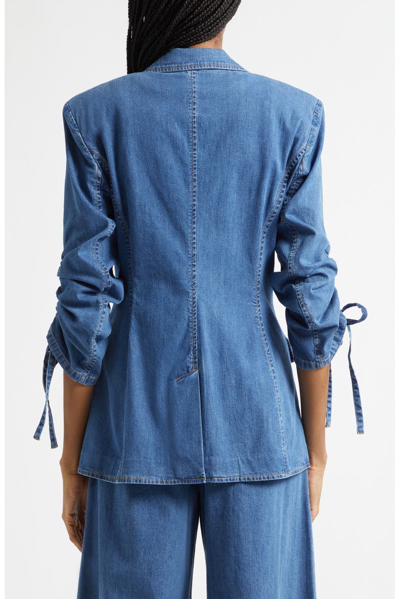Norah Ruched Sleeve Denim Blazer, Alternate, color, LIGHT WASH