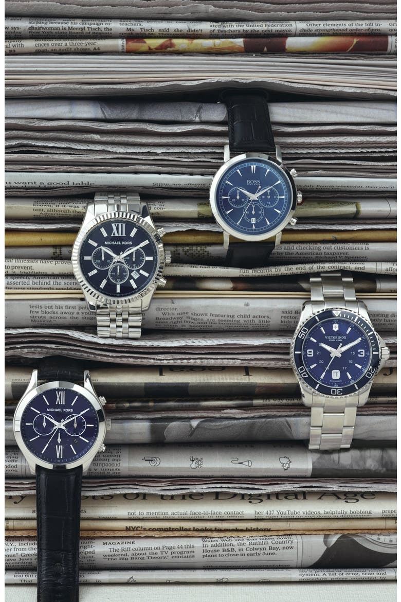 'Large Lexington' Chronograph Bracelet Watch, 45mm, Alternate, color, SILVER/ NAVY