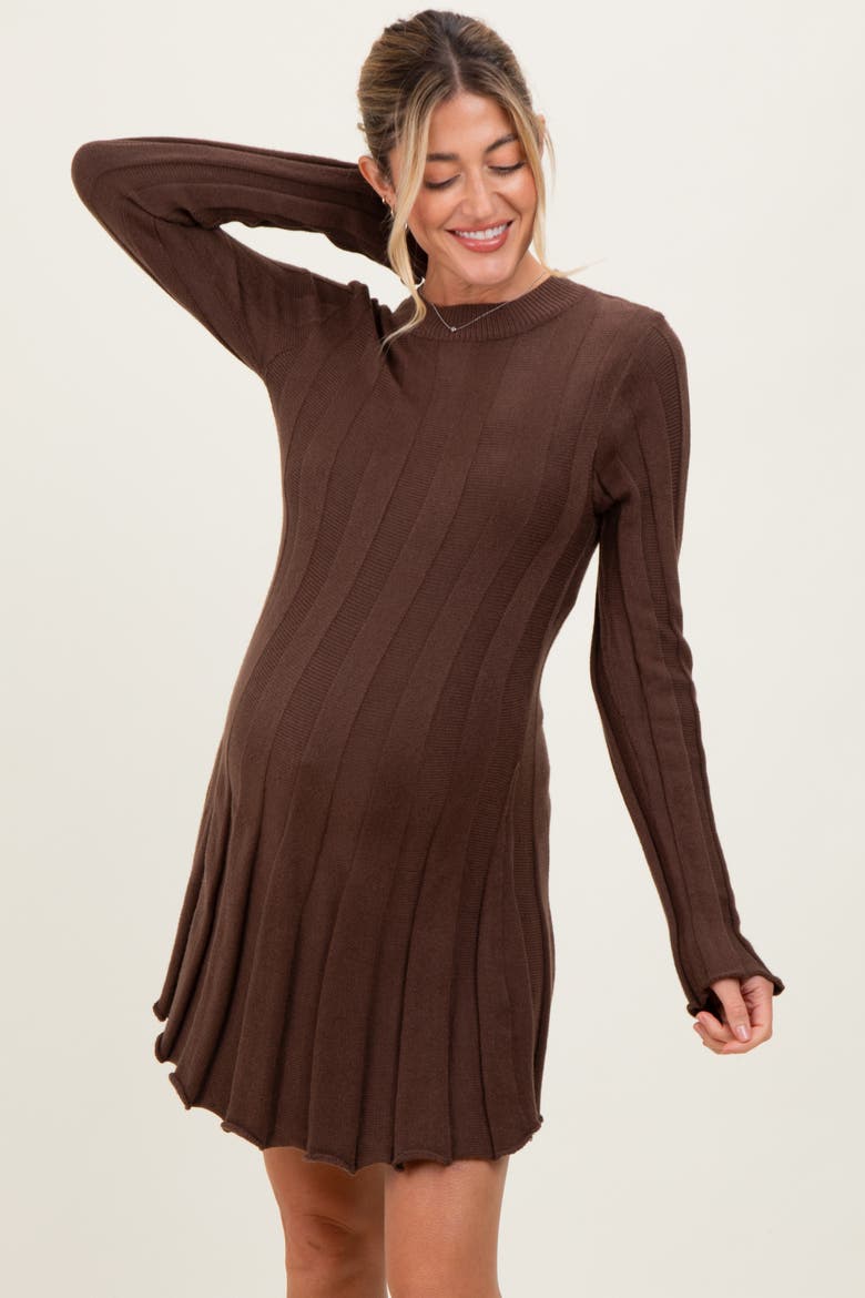 Wide Rib Maternity Mini Dress, Alternate, color, Brown