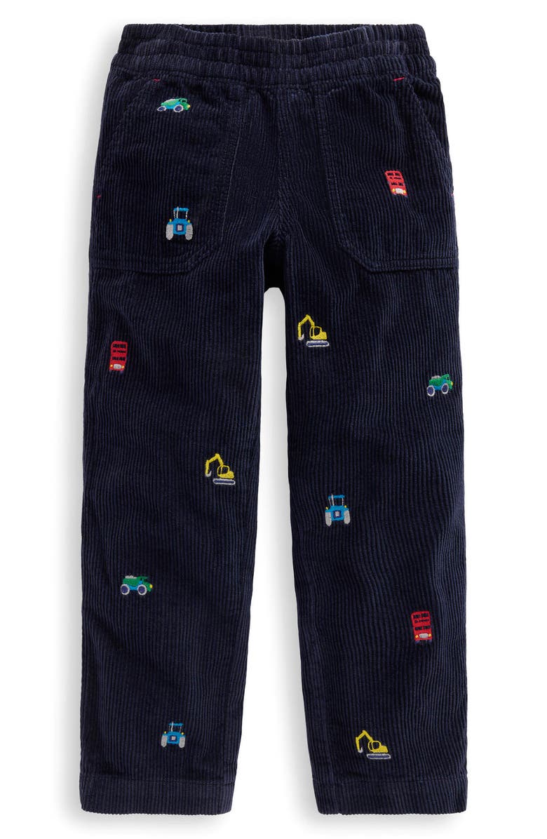 Mini Boden Kids' Construction Embroidered Corduroy Pull-On Pants, Main, color, Construction Embroidery