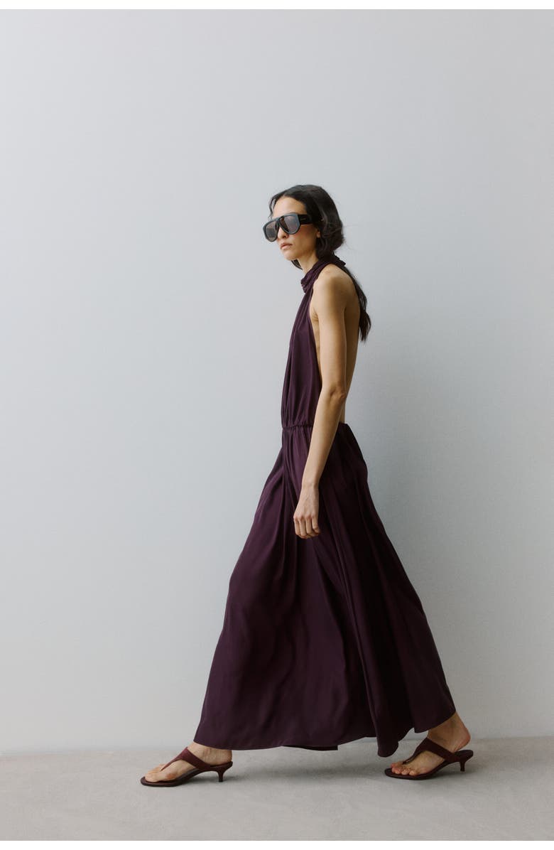 H&M Long Halterneck Dress, Alternate, color, Dark Purple