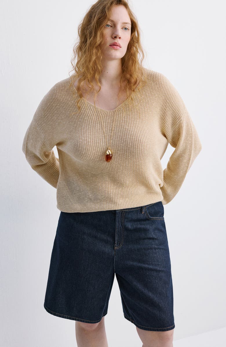 MANGO High Waist Mid Thigh Denim Shorts, Alternate, color, 