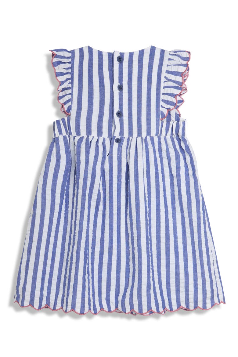 Floral Embroidered Frill Cotton Seersucker Sundress, Alternate, color, BLUE