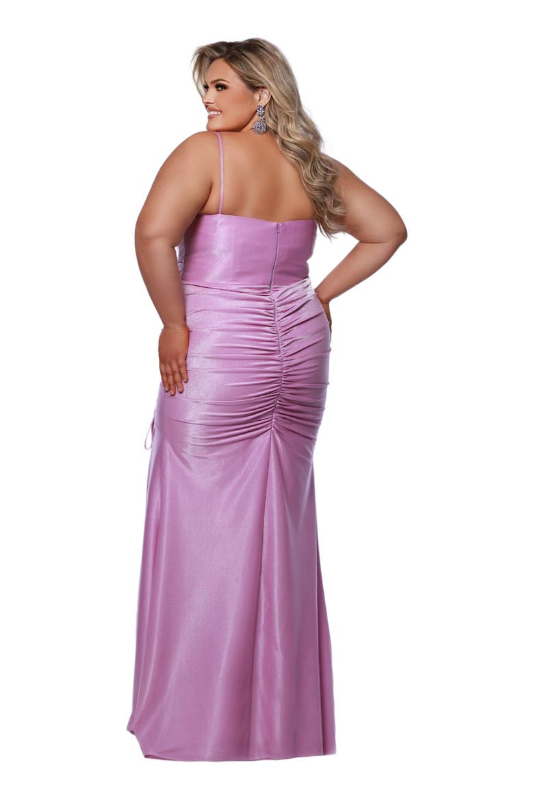 Sweetheart Neckline Ruched Slim Fitted Plus Size Gown, Alternate, color, Periwinkle