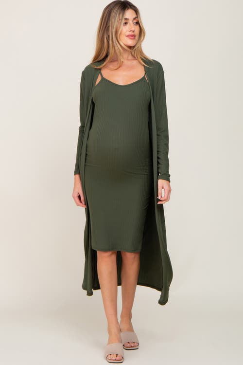 Pinkblush Ribbed Cardigan 2 Piece Set In Green