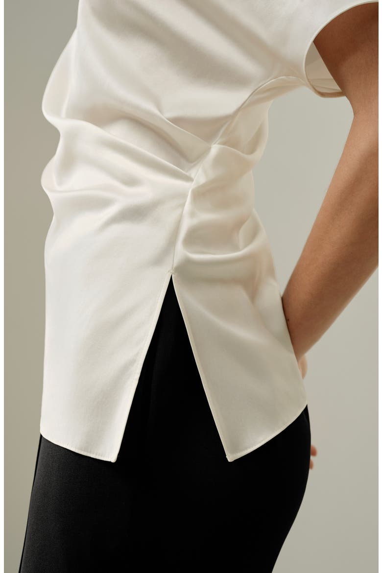 Women's Stretch Silk Charmeuse Asymmetric Top, Alternate, color, Natural White
