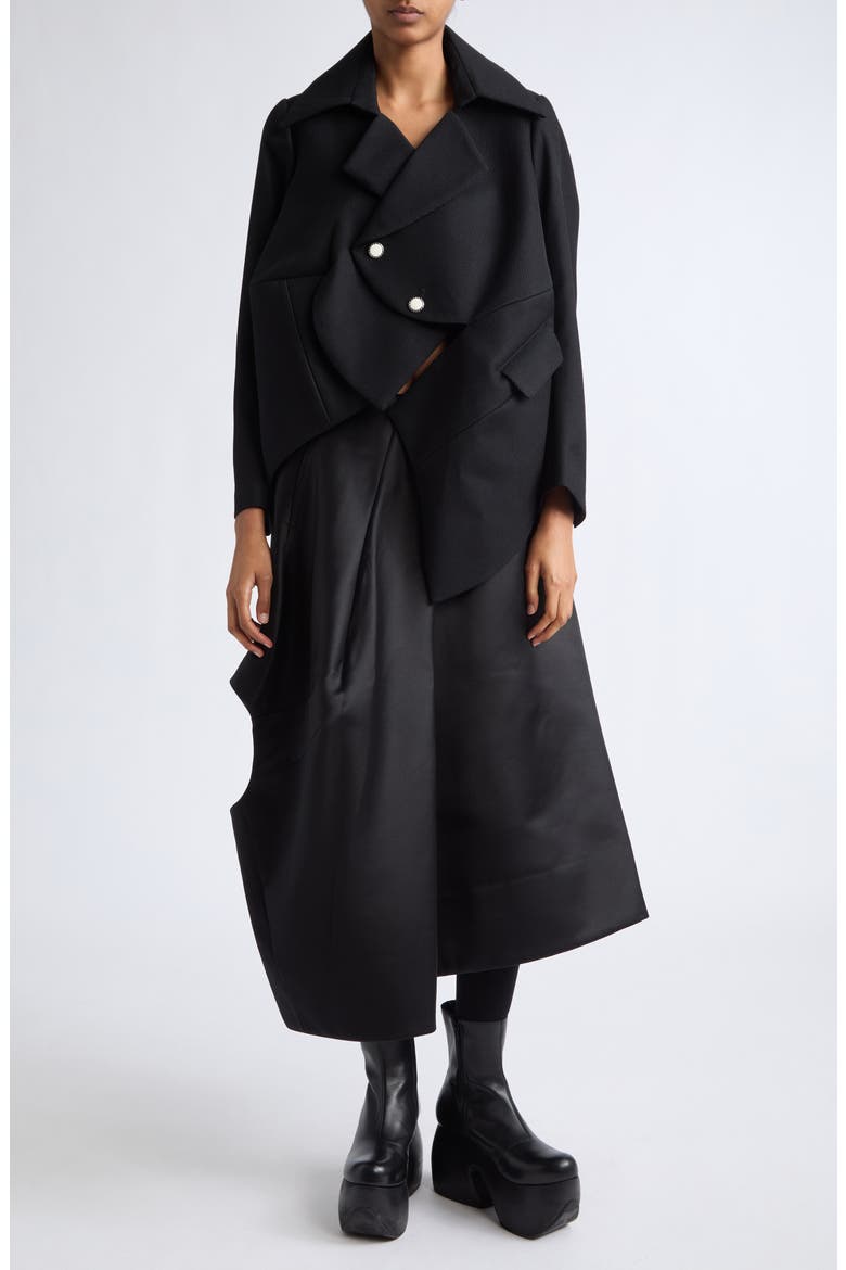 Asymmetrical Draped Satin Midi Skirt, Alternate, color, BLACK