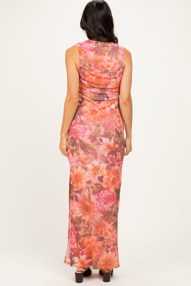 Floral Mesh Ruched Maxi Dress, Alternate, color, Pink