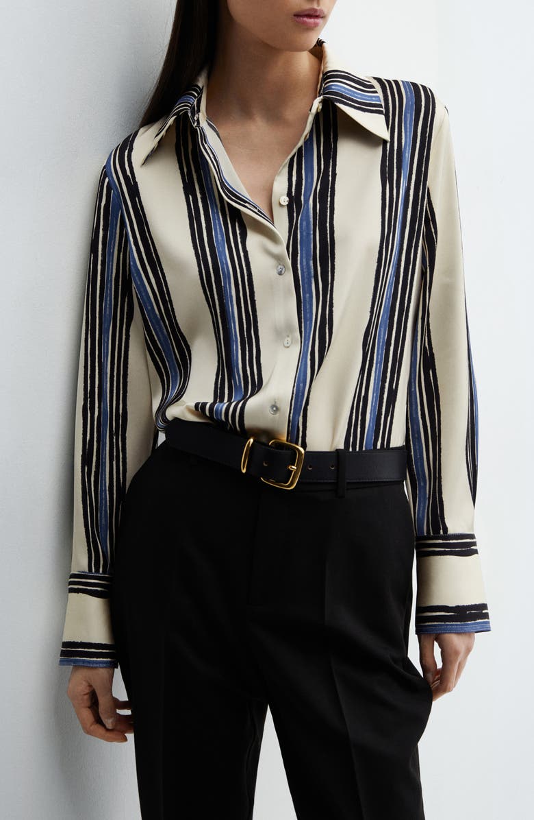 MANGO Stripe Satin Button-Up Shirt, Main, color, 