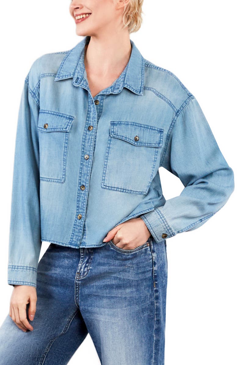 HINT OF BLU Maeve Long Sleeve Denim Button-Up Shirt, Alternate, color, Washed Denim