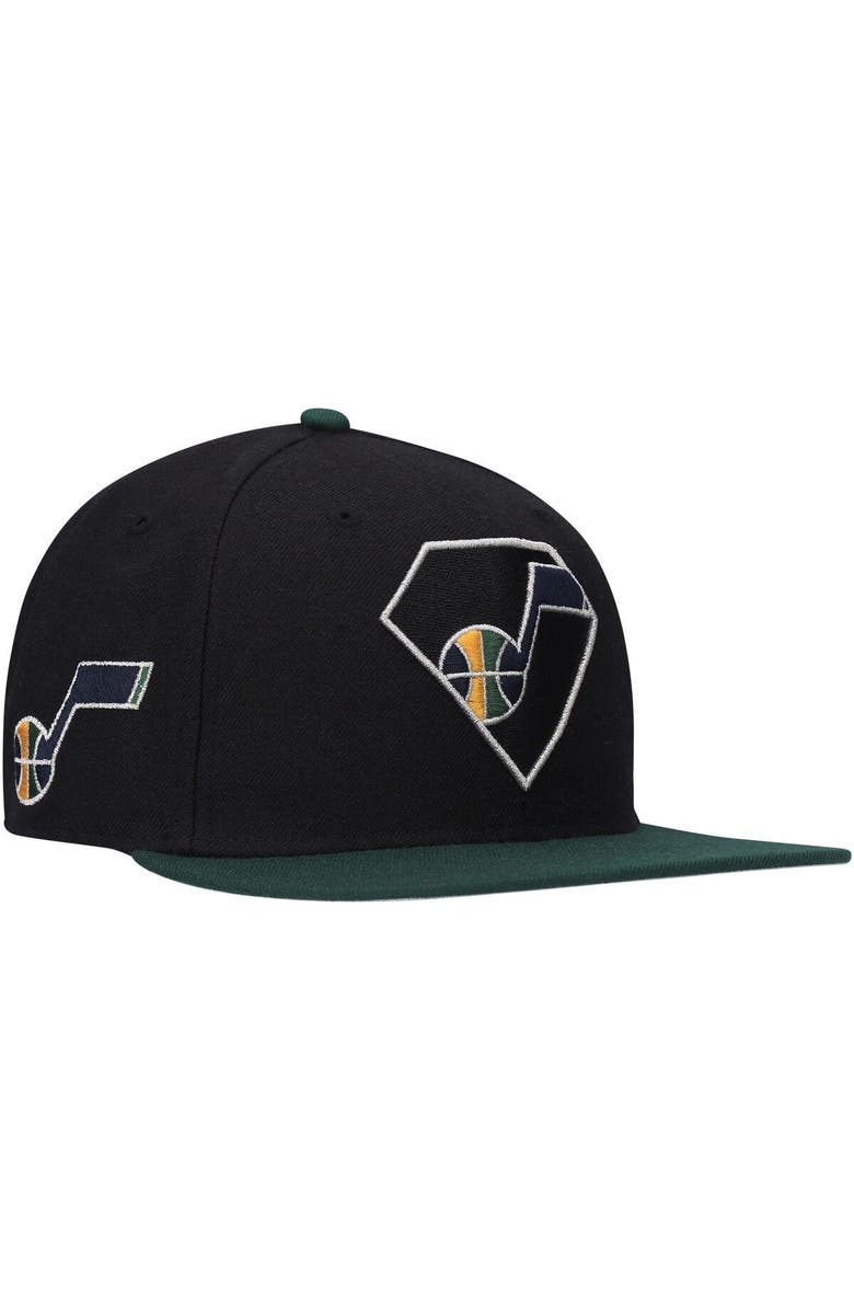 '47 Men's '47 Black/Green Utah Jazz 75th Anniversary Carat Captain Snapback Hat, Main, color, 