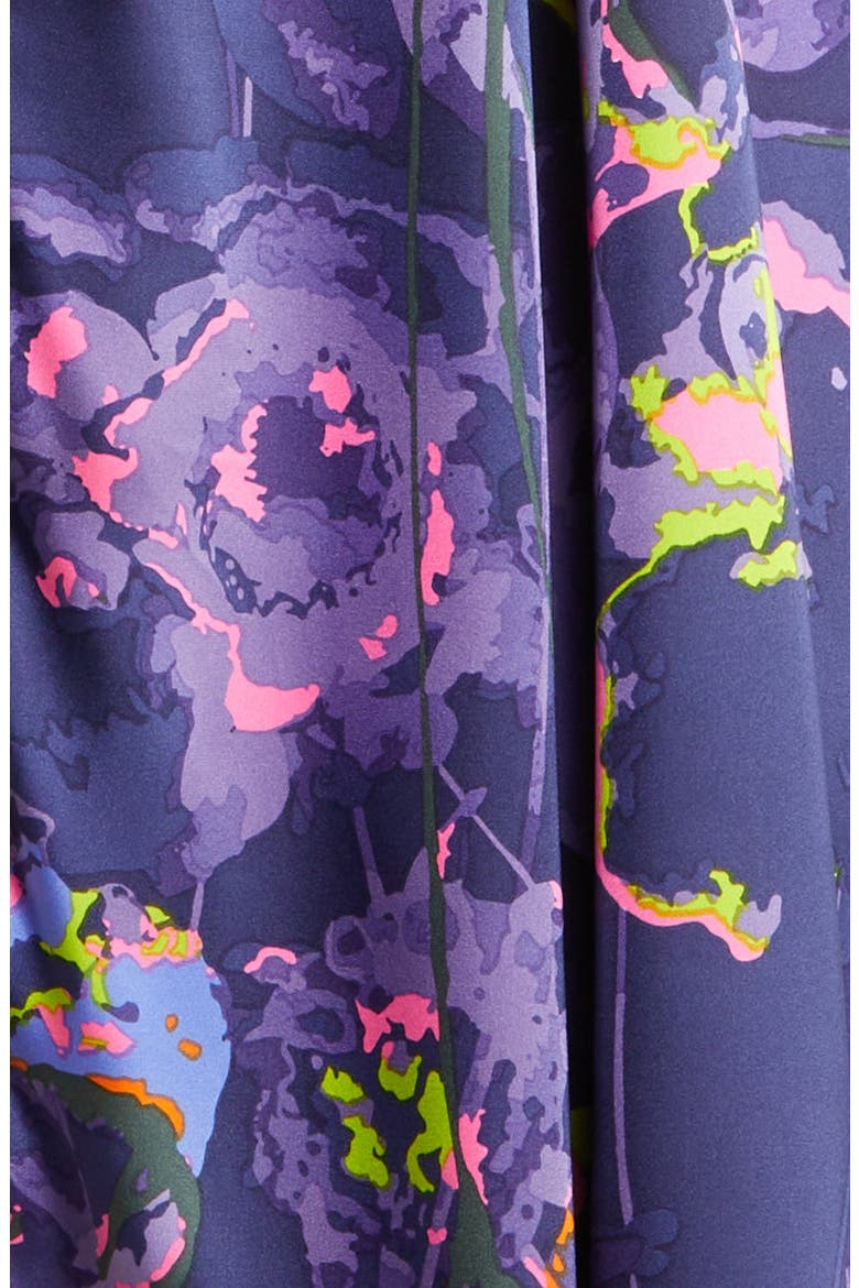 Neon Floral Long Sleeve Satin Shirtdress, Alternate, color, NAVY