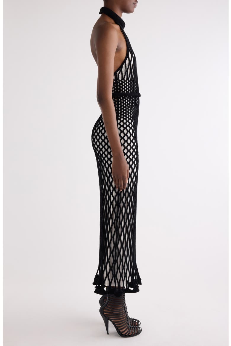 Mesh Halter Neck Dress, Alternate, color, BLACK/ IVORY