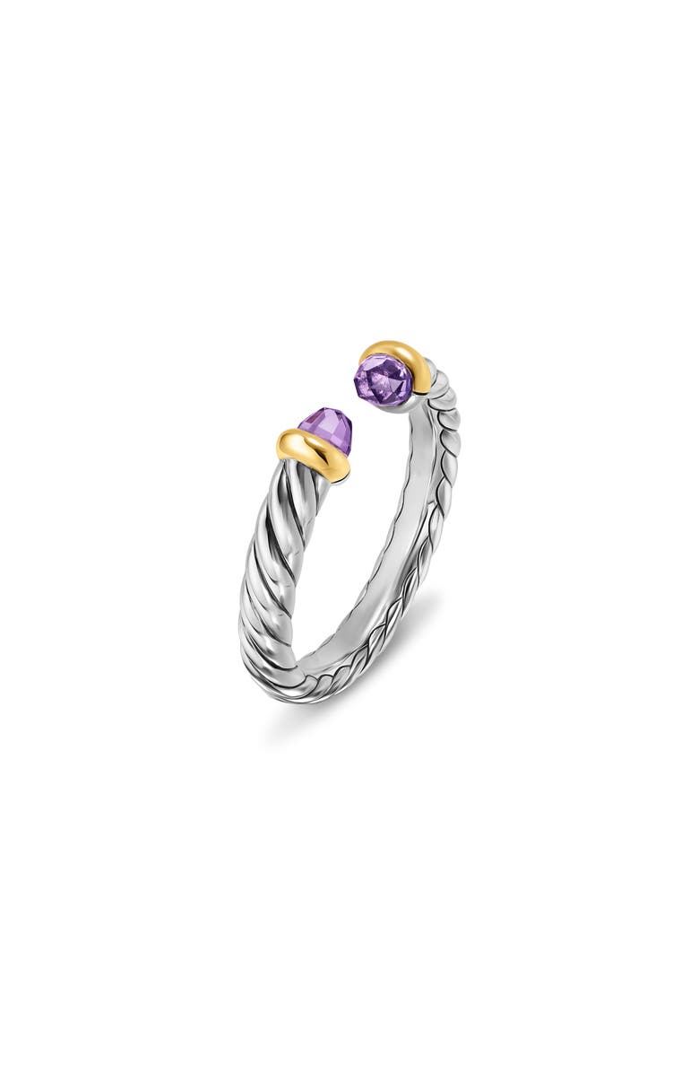 David Yurman Petite Cable Open Ring in Sterling Silver with 14K Yellow Gold, 3.4mm, Alternate, color, Amethyst