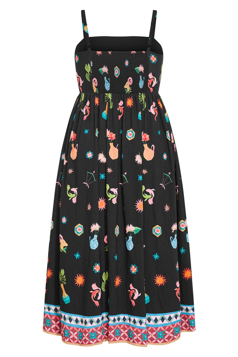 Layla Printed Midi Sundress, Alternate, color, LA MONT BLK