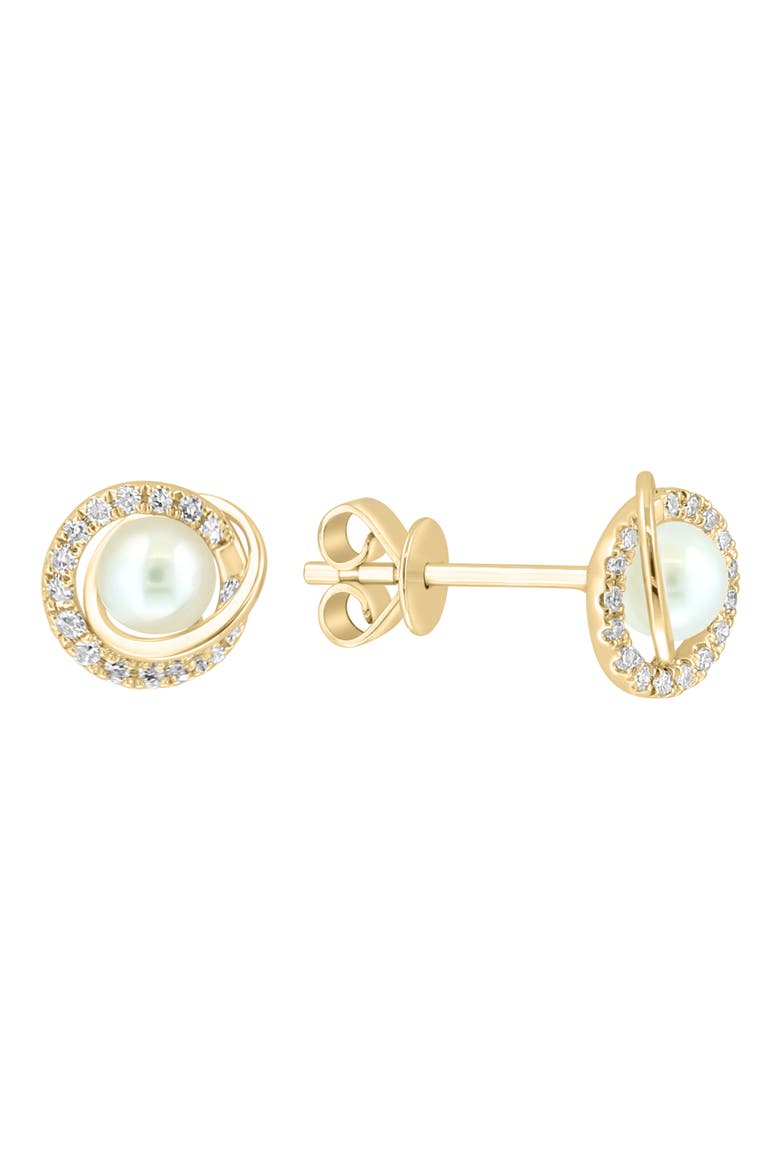 Diamond & Freshwater Pearl Stud Earrings, Alternate, color, GOLD/DIAMOND/ FRESHWATER PEARL