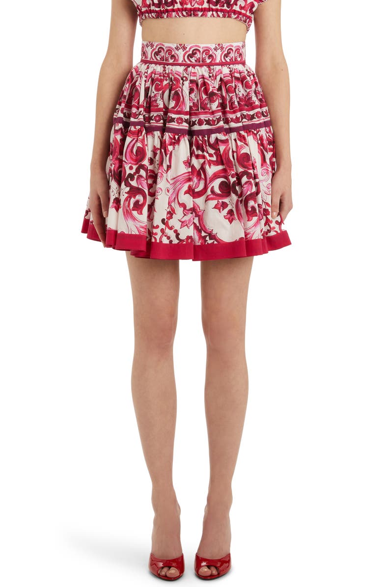 Dolce&Gabbana Tile Print Cotton Skater Skirt, Main, color, 