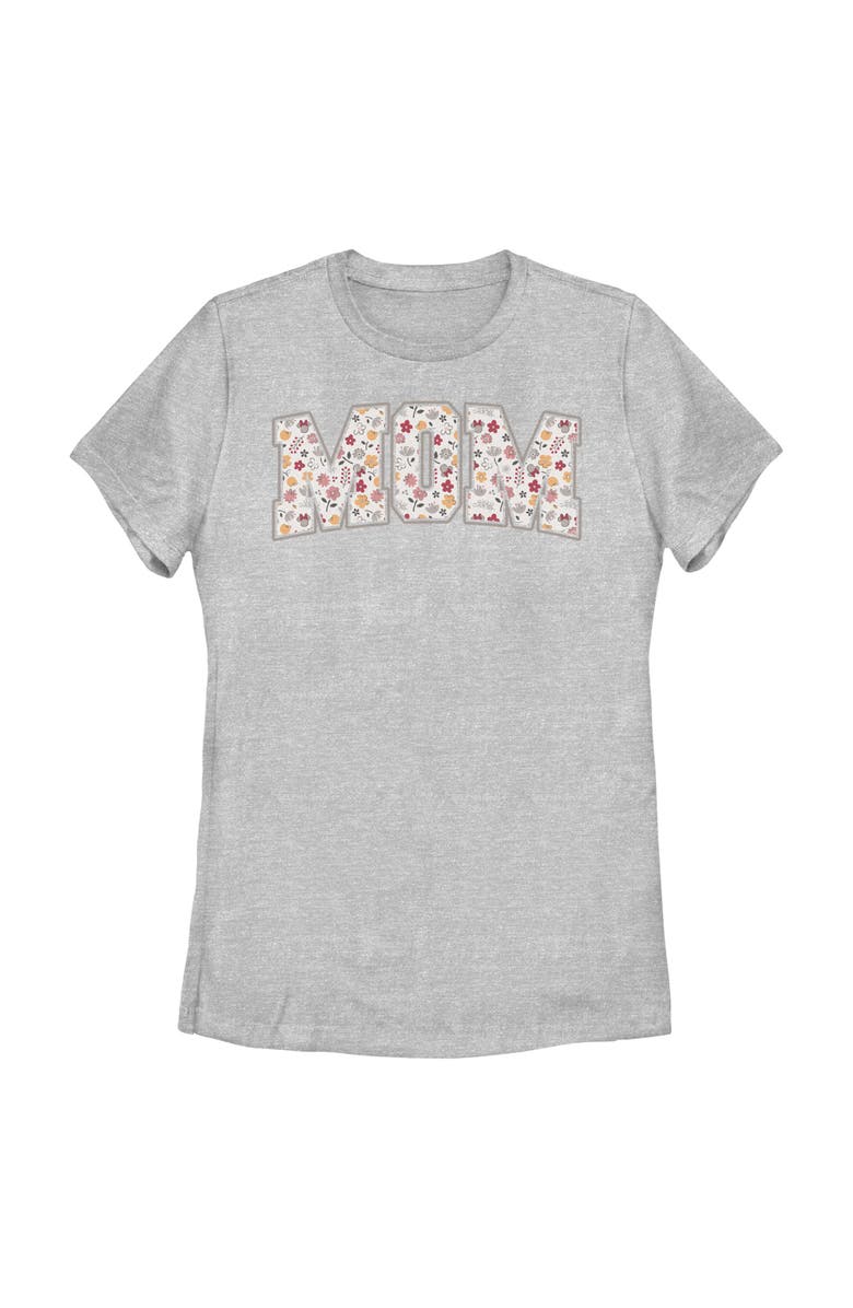 Minnie Mouse Women's Minnie Mouse Mom Collegiate Flower Print  Graphic T-Shirt, Main, color, Athletic Heather