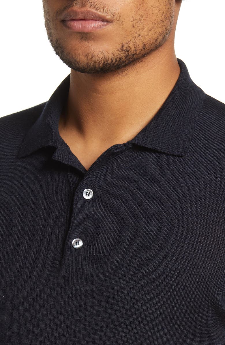 Officine Générale Brutus Long Sleeve Wool & Lyocell Polo, Alternate, color, Navy