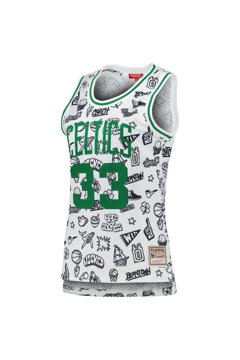 Women's Mitchell & Ness Larry Bird White Boston Celtics 1985 Doodle Swingman Jersey, Alternate, color, White