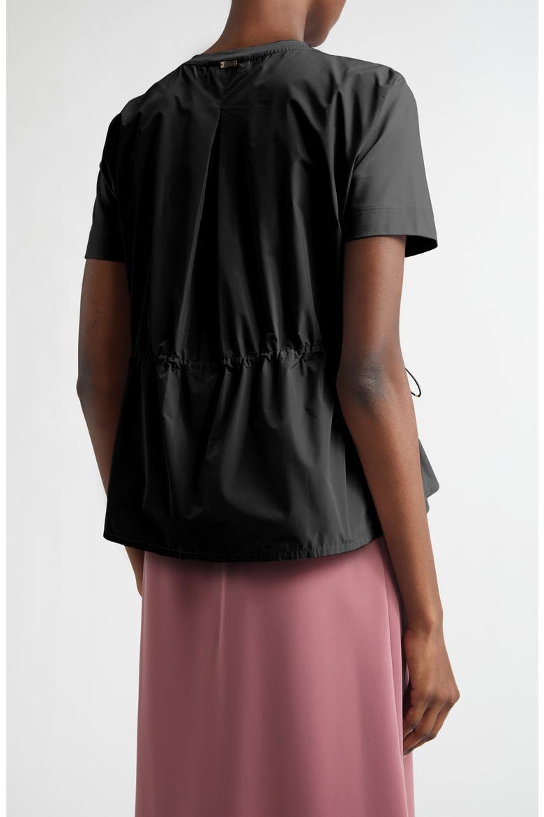 Drawcord Detail Taffeta Panel Cotton T-Shirt, Alternate, color, BLACK