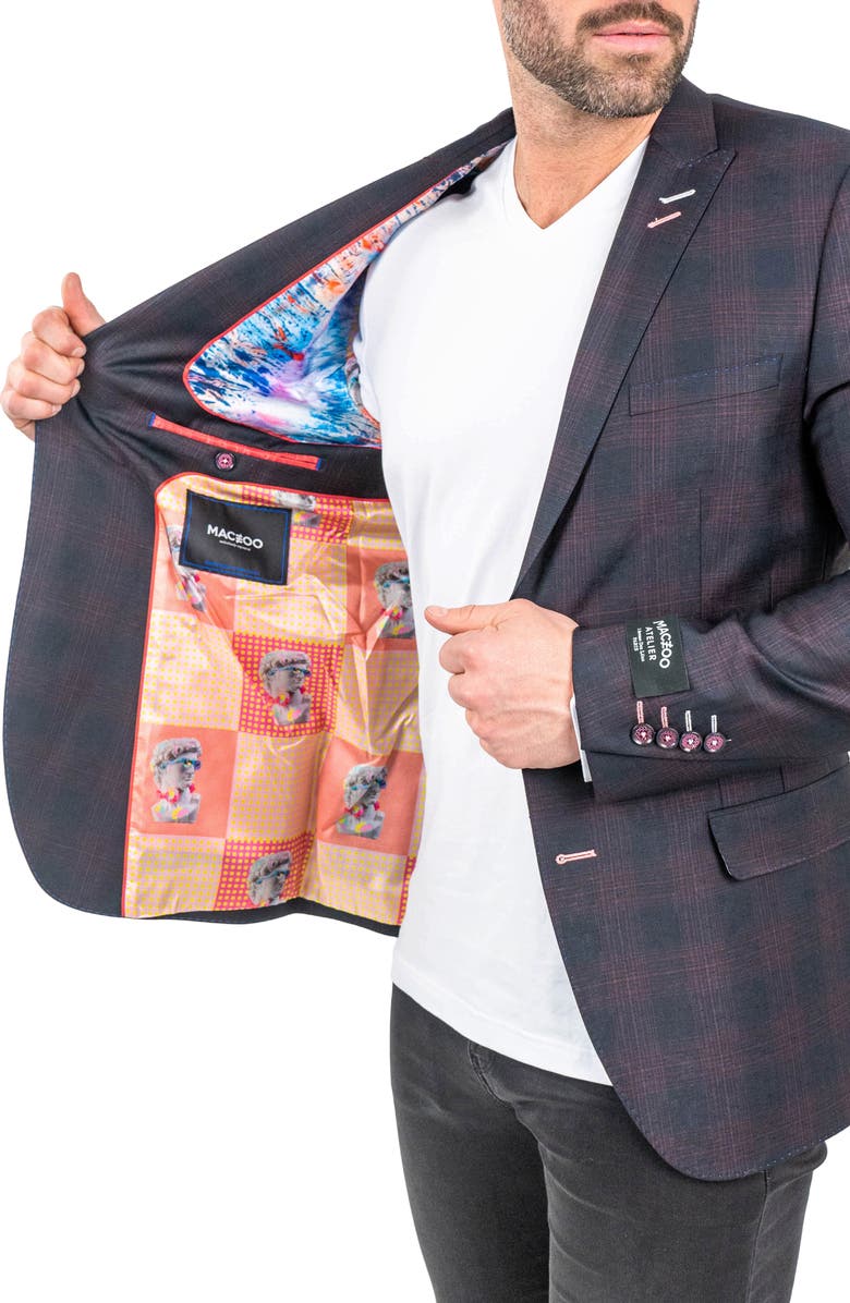 Maceoo Descartes Plaid Wool Blend Blazer, Alternate, color, Red/Navy Plaid