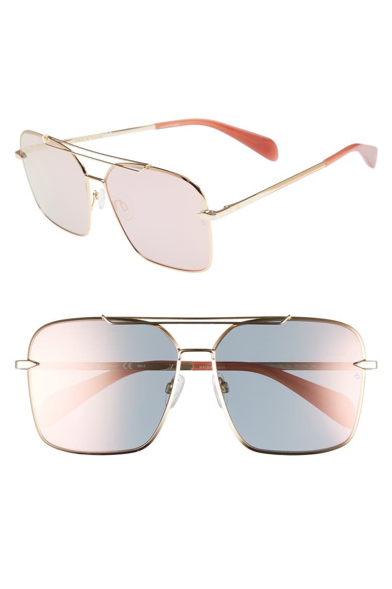 61mm Gradient Metal Aviator Sunglasses, Main, color, ROSE GOLD