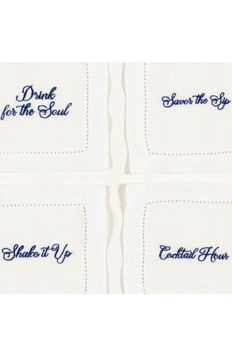 Zsa Zsa Zsu Prusa 4Pcs Embroidered 100% Polyester Cocktail Napkin 8 Pcs Set, Alternate, color, White