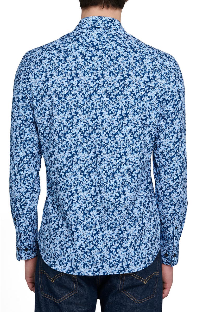 CONSTRUCT Slim Fit Floral Cluster Performance Long Sleeve Shirt, Alternate, color, Navy/Blue