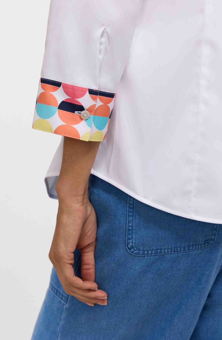 Foxcroft Luna Three-Quarter Sleeve Border Print Button-Up Shirt, Alternate, color, White Multi